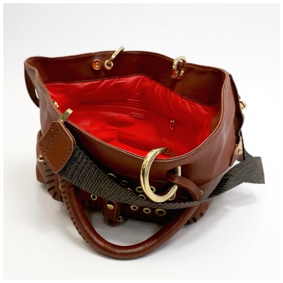 Gustto Women’s Brown Leather Shoulder Bag with Gold Accents. 17.5” x 9.5” - Picture 11 of 15